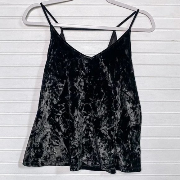 Double Zero Spaghetti Strap Velvet Texture Black Tank Top Large - Picture 1 of 1